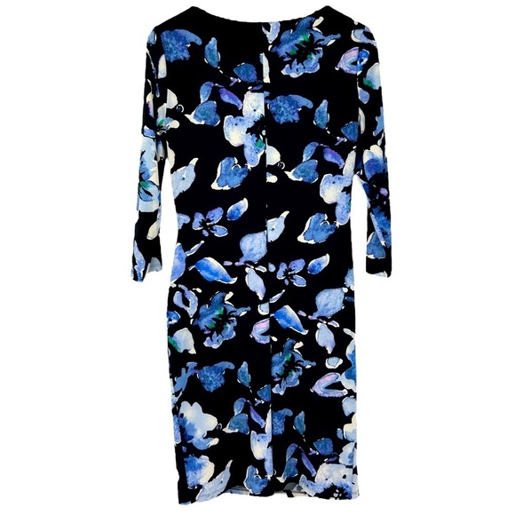 Lauren Ralph Lauren Black Blue Floral Old Money Draped Ruched Dress 12 - Picture 2 of 8